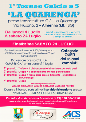 1°TORNEO DI CALCIO A 5 "LA QUARENGA" DAL 4 AL 24 LUGLIO 2016 - AICS Bergamo