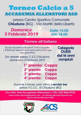 torneo calcio a 5  chiuduno domenica 3 febbraio 2019 - AICS Bergamo