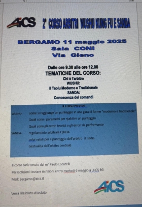 11 maggio 2025 Corso arbitri wushu kung fu e sanda - AICS Bergamo